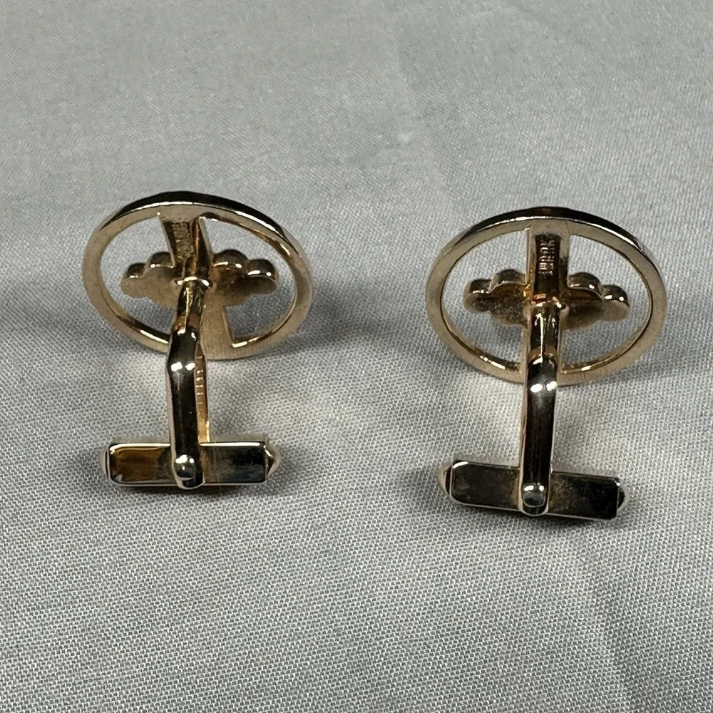 Vintage Swank Gold‎ Tone Cufflinks Modernist Circle Bar Design Mens Jewelry